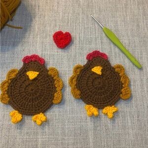 Handmade Crochet Chicken Coasters Set of 2 Farmhouse Decor
